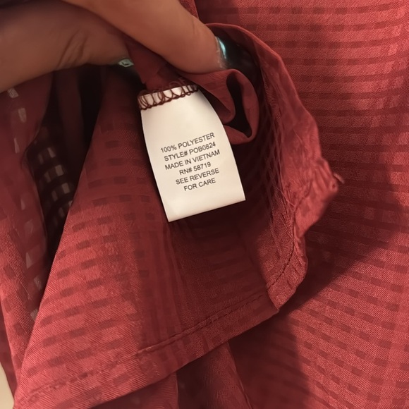 Ny Collection Petite 3/4 Sleeve Windowpane Blouse Wine NWT Size Small - Picture 12 of 14